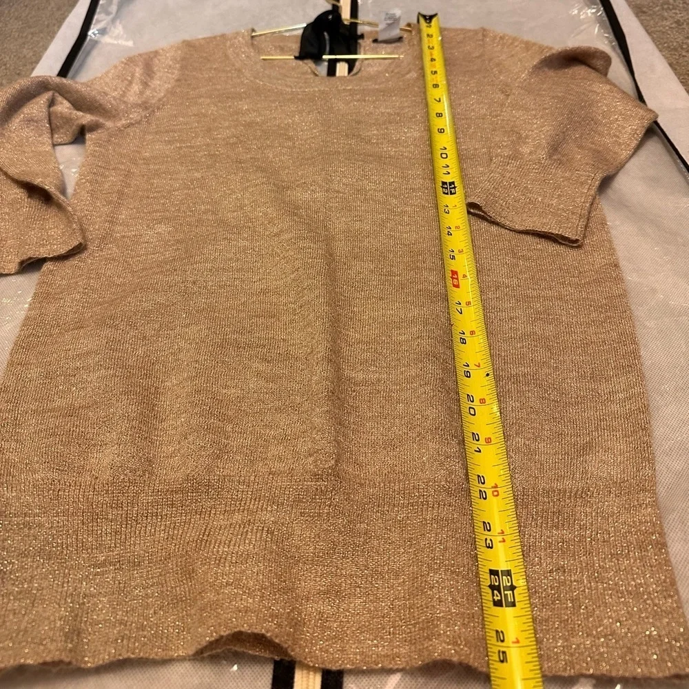 J Crew Gold Metallic Shimer Alpaca Blend Lightweight sweater top Tie Back sz Med